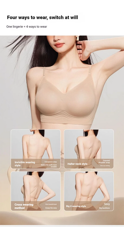 FINETOO Women's 3 Ways to Wear Halter Neck Backless Bralette Seamless Thin-Strapped Gather Bra Female Sexy Solid Color Underwear