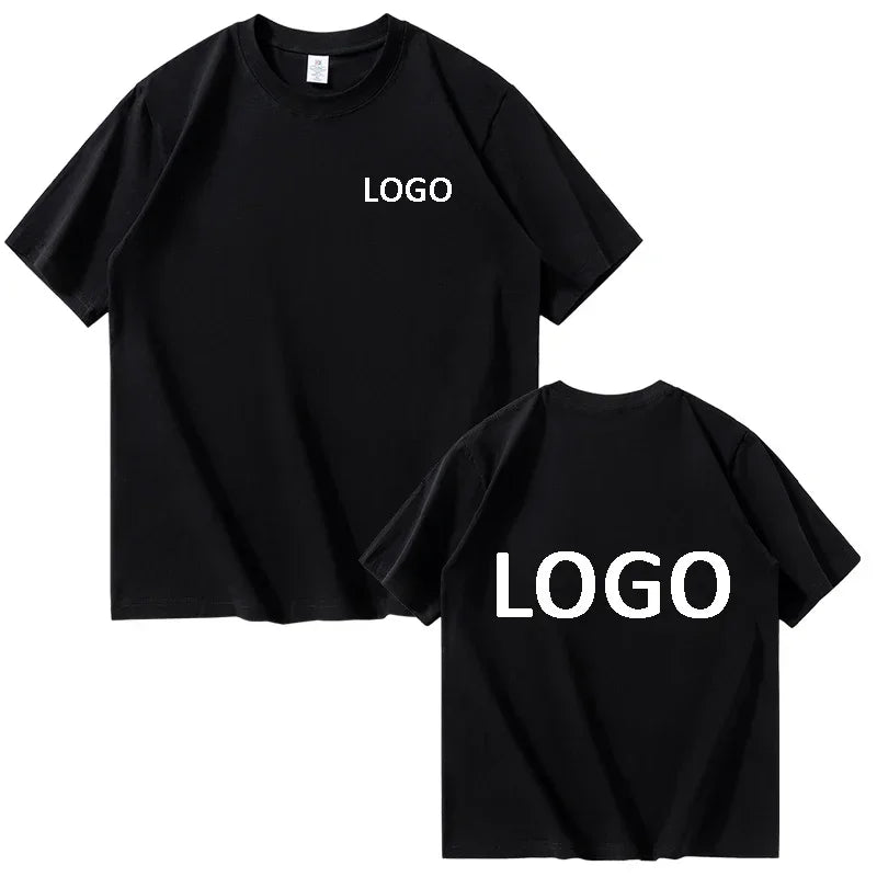 European Size 100% Pure Cotton Custom Men's T-Shirt Front and Back Logo Text Photos, Summer Breathable Short Sleeved Top2025