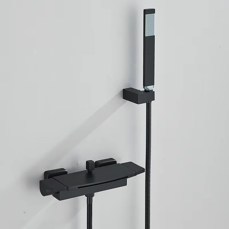 Black Bathroom Shower Faucet Set Bathtub Tap Wall Mounted Hot Cold Mixer Crane Shower Systems With ABS Handheld Shower