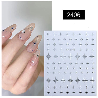 3d Nail Art Stickers Red Black White Love Hearts Stars Clouds French Full Tips Adhesive Nail Decals Slider For Manicure