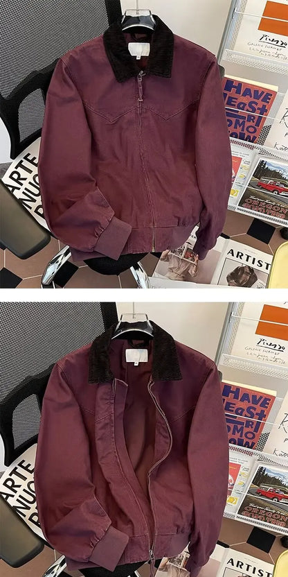 Pure Cotton Detroit Washed Jacket Men's Spring Loose Fit Collared Workwear Jacket Trendy Brand Color Block Casual Coat