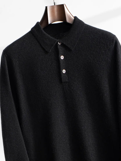 ANGEL 2024 Men's New POLO Shirt 100% Cashmere Knitted Pullover Solid Color Sweater Fall Winter Casual Business Office Jacket