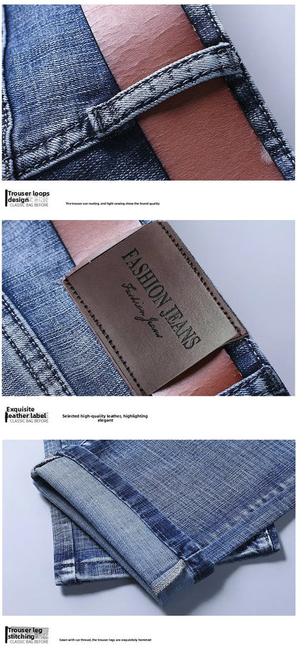 2026 Brand Slim Washed Jeans Casual Straight Stretch Fashion Classic Blue Black Work Denim Trousers Male Brand Clothing