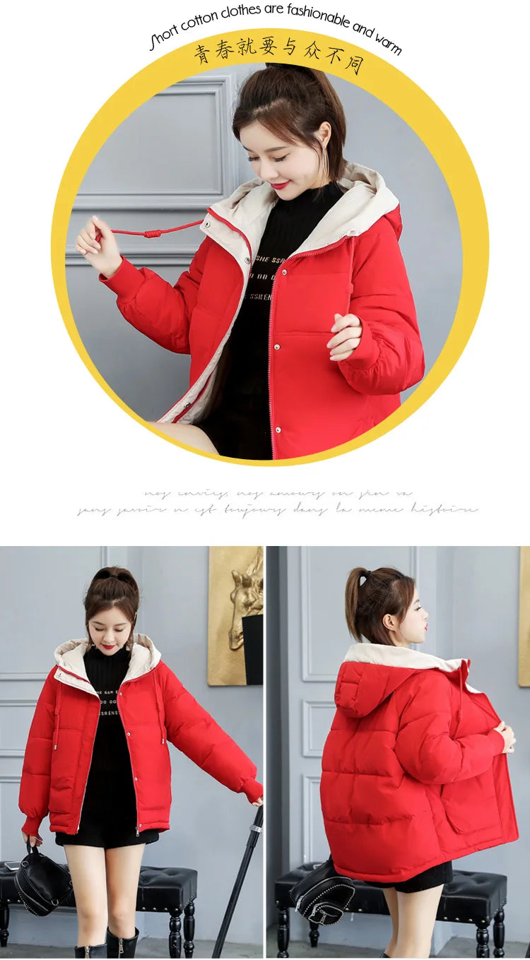 Women's Thickened Cotton Jacket Bread Style Loose Fit Short Coat Winter Outerwear Korean Version Student Friendly Zipper Closure
