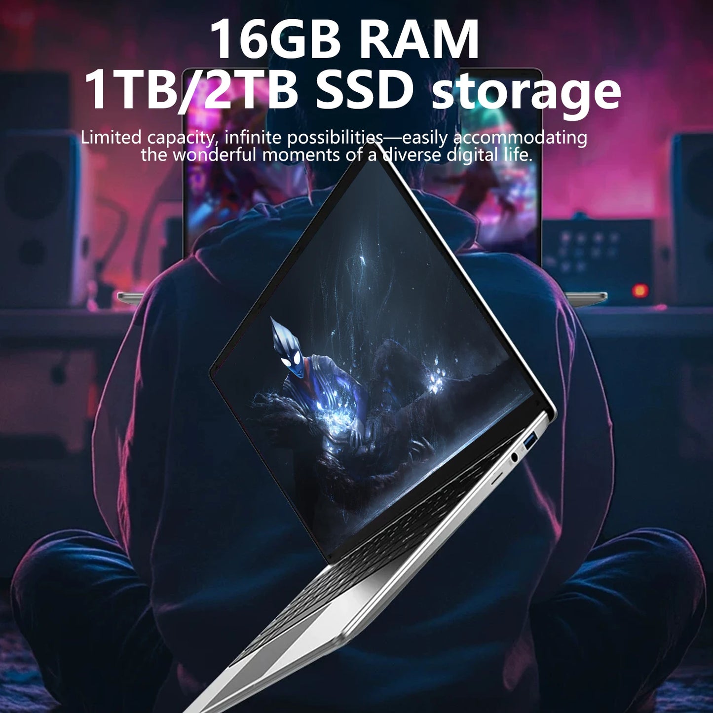 LENO 14.1"Ultra Slim Laptop Windows11 Intel 4405U 16GB 2TB SSD Gamer Notebook 1920*1080 Display Office Study Gaming Computer PC