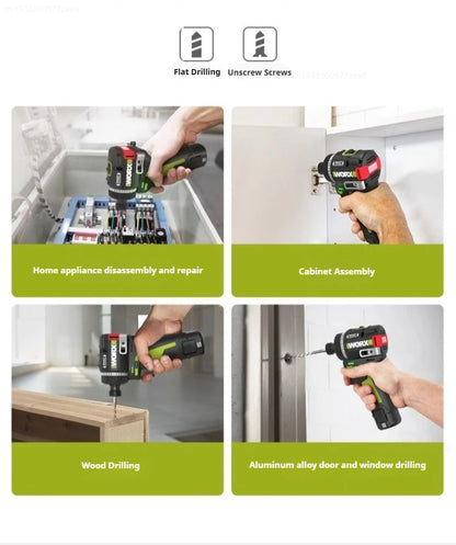 Worx WU139 Cordless Driver Drill Brushless Electric Impact Screwdriver Rechargeable Metal Chuck High Torque DIY Power Tools