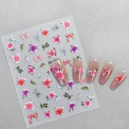 3d Nail Art Decals Spring Booming Violets Lavenders Purple Blue Pink Flowers Butterflys Stickers Decoration For Nail Tips Beauty