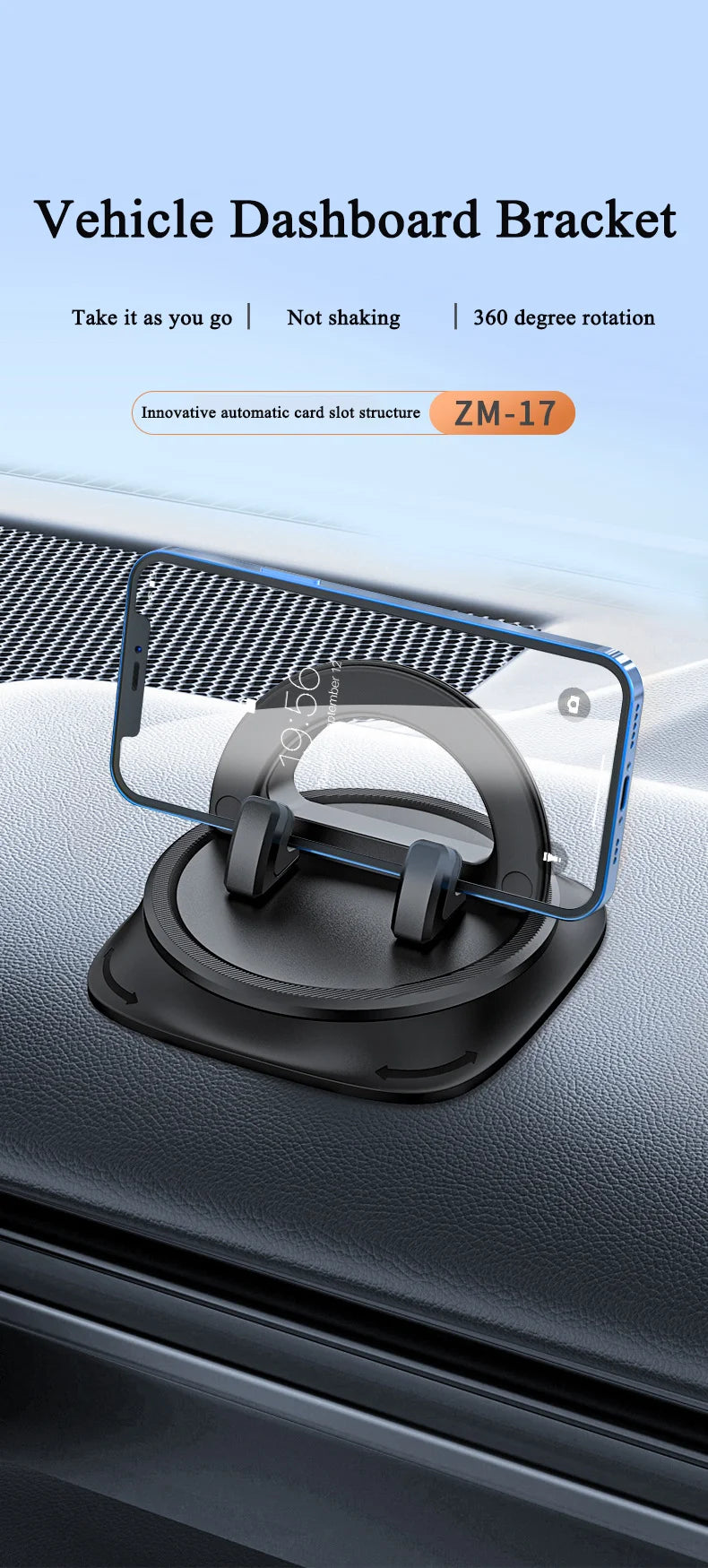 Dashboard Car Phone Holder 360° Rotation Universal Car Phone Mount With Non-Slip Silicone Replacement Tools For Smartphone