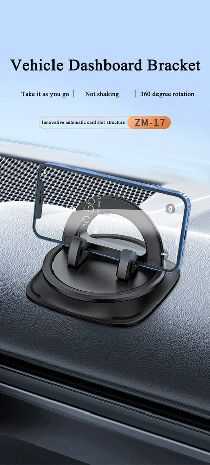 Dashboard Car Phone Holder 360° Rotation Universal Car Phone Mount With Non-Slip Silicone Replacement Tools For Smartphone