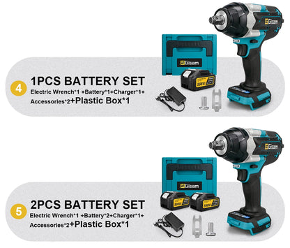 Gisam 1800N.M Torque Brushless Electric Impact Wrench 1/2 inch Screwdriver Cordless Wrench Power Tool For Makita 18V Battery Pin