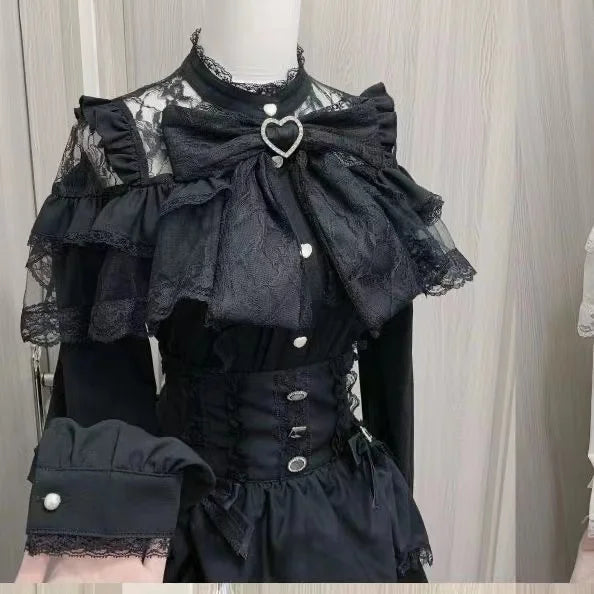 Women Japanese Sweet Lolita Blouses Summer Elegant Bow Off Shoulder JK Shirt Female Gothic Hot Girls Casual Lace Ruffles Tops