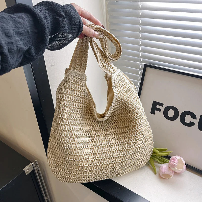Homefish Women Woven Rattan Straw Tote Bag Large Capacity Summer Beach Shoulder Handbag Casual Ladies Travel Crossbody Purses