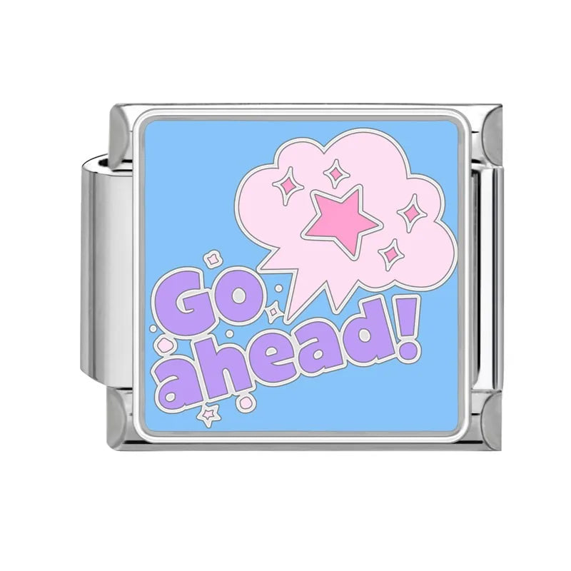 New Y2K Colorful Glaze English Word Italian Charm Link Fit 9mm Stainless Steel Jewelry DIY Making Bracelets For Gifts