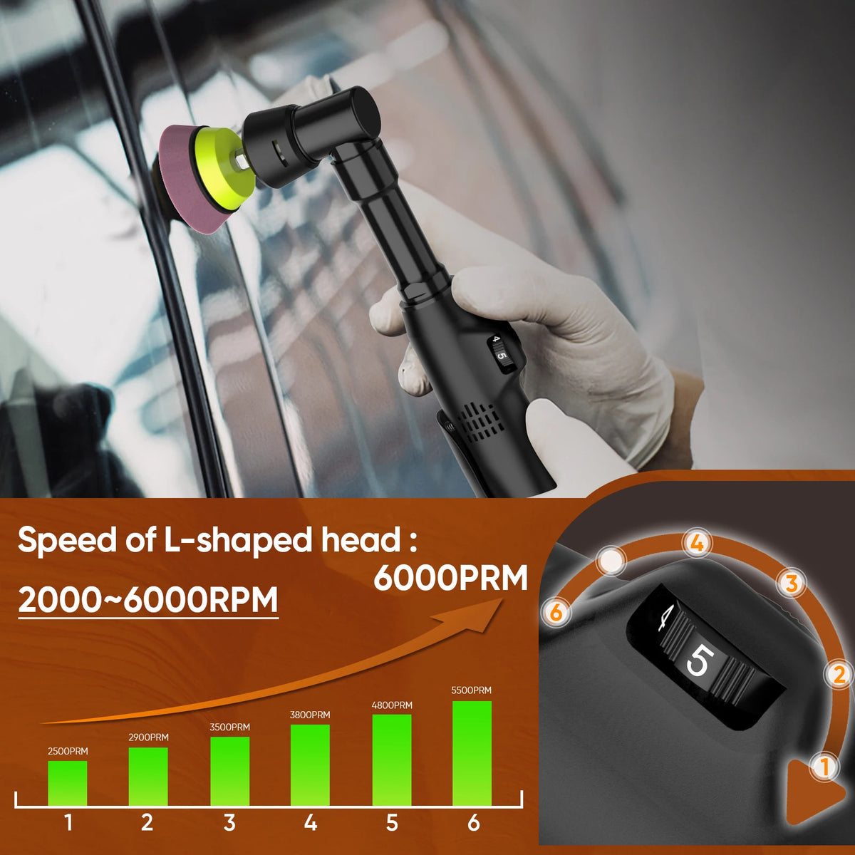 12V Cordless Mini Car Polisher RO/DA Micro Scratch Remover 6000RPM Cordless Detail Polisher with 5-Speed and Polishing Pads