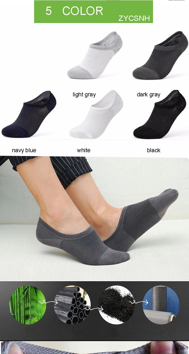 10Pairs Bamboo Socks Thin Summer Men's Invisible Socks Absorbent Deodorant Harajuku Bamboo Fiber Mesh Short Sock Black Plus Size