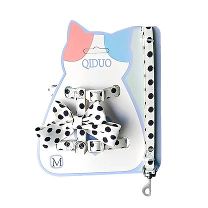 Cute Polka Dot Pet Vest Harness Bowknot Adjustable Pet Traction Rope with Collar Cat Traction Rope Cat