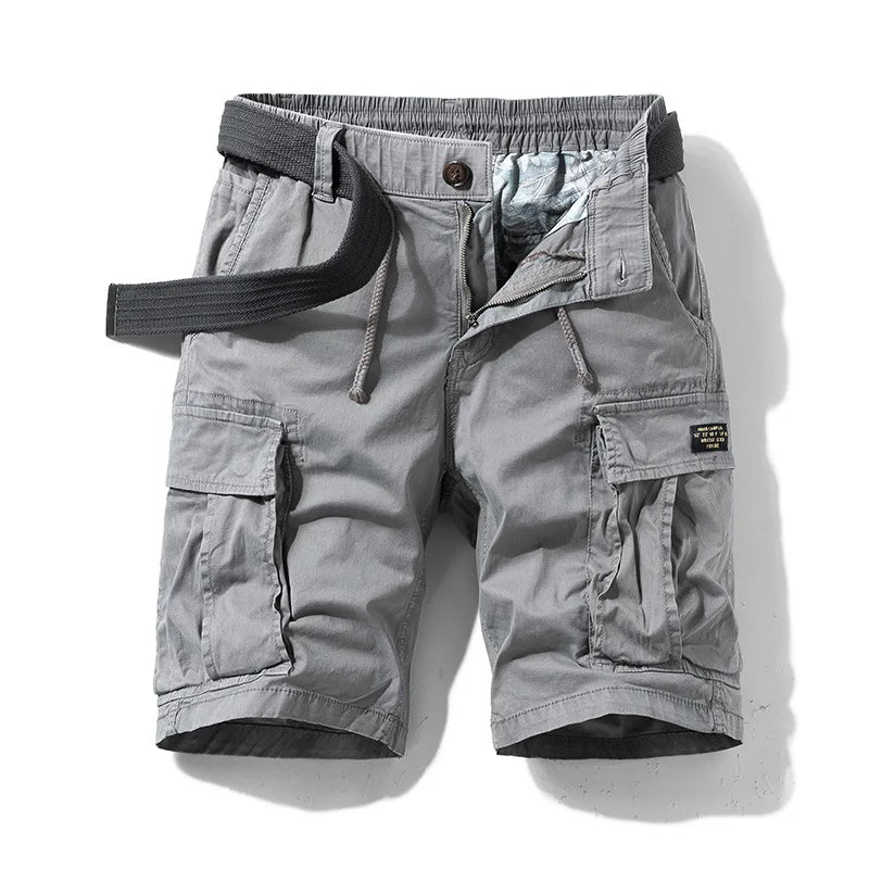 New Summer Men Cotton Multi pockets Cargo Shorts Jogger Loose Pants Man Casual Tooling Shorts Quality Male Shorts Pants NO Belts