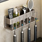 Wall Mounted Toothbrush Holder Aluminium Alloy Toothpaste Rack Bathroom Household Space Saving No Punching Bathroom Accessories