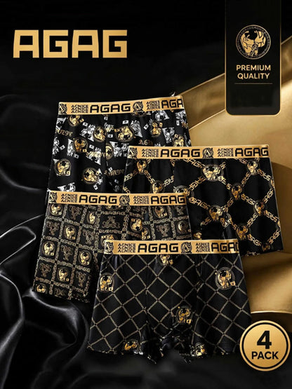 4pcs/set Men's Underwear Sexy Boxer Antibacterial Breathable Retro Print Men Boxer Shorts Boys Thin Flat Corner Panties