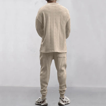 2025 Cross-border New Men's Casual Trousers V-Neck Versatile Jacquard Knitted Sweater Set