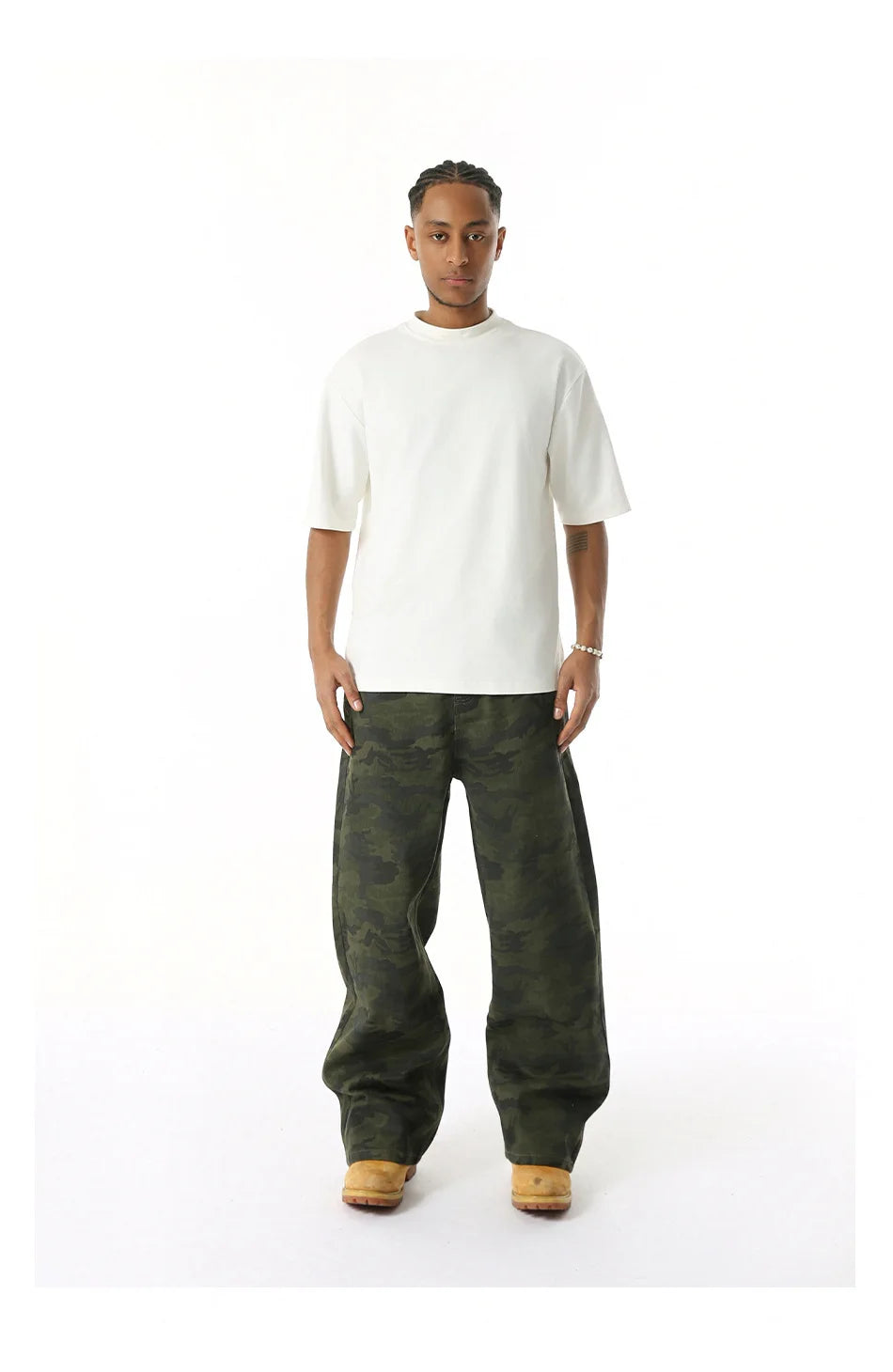 2025 Four Seasons Men's Youth Popular Multi color Pattern Camouflage Pants Basic Versatile Straight Wash Casual Cowboy Pants