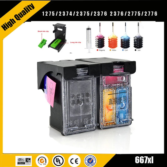 Einkshop 667XL Refill Ink Kit Compatible for HP 667 667 Ink Cartridge Deskjet Ink Advantage 1275/2374/2375/2376 2376/2775/2776