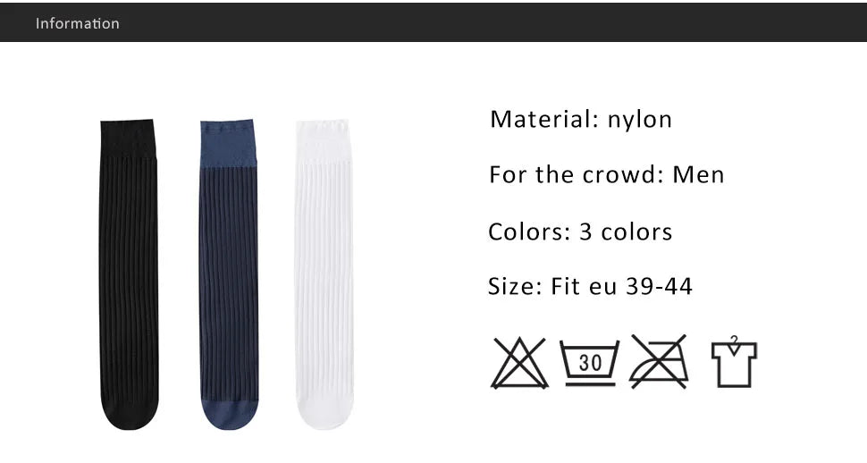 3 Pairs Summer Man Silk Socks Long Business Thin Nylon Striped Breathable Soft Elastic Below Knee Calf Formal Wear Crew Socks