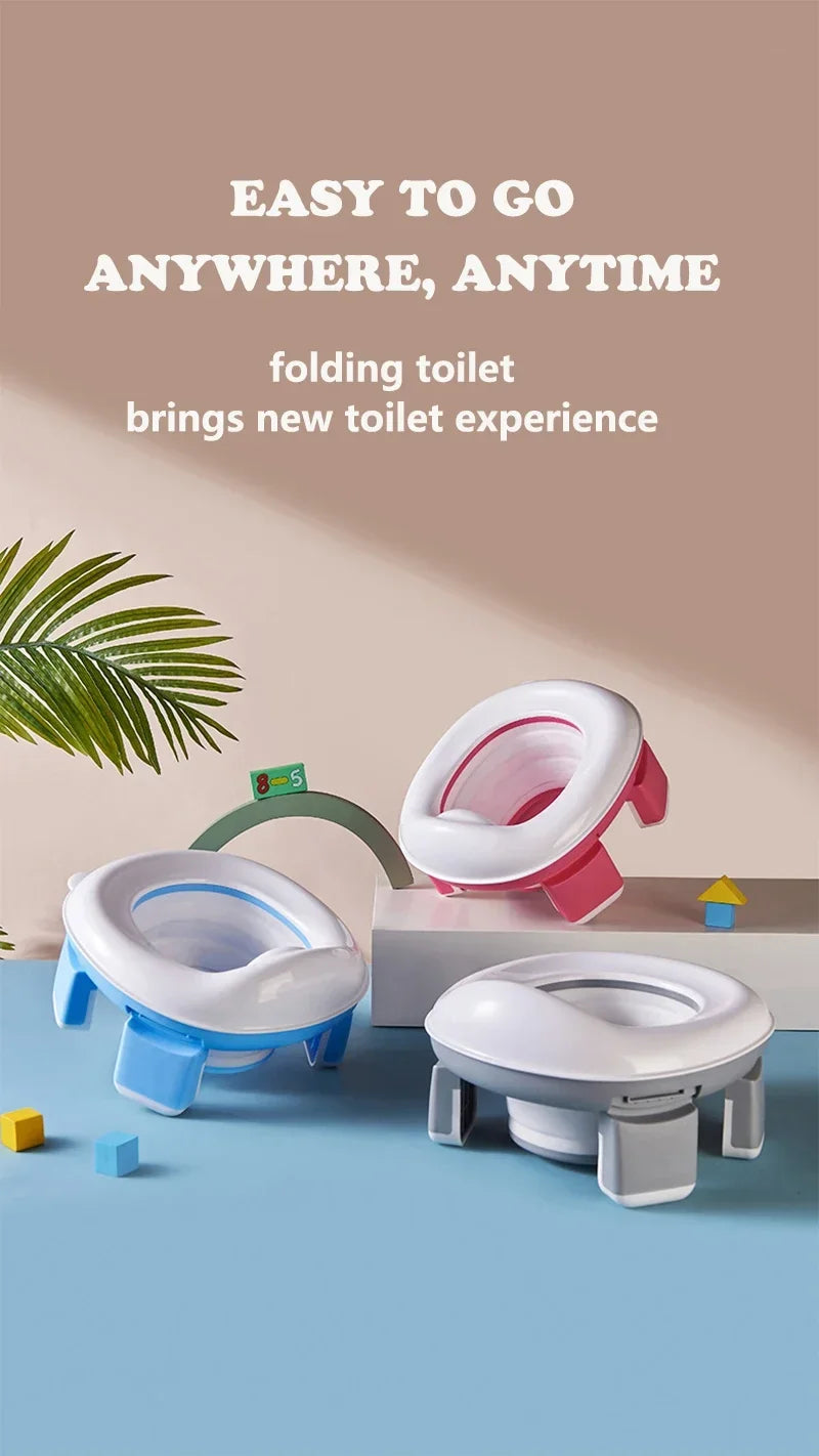 New 3-in-1 Travel Potty Portable Kids Potty Folding Safe Silicone Baby Potty Training Seat  Family Outdoor Kids Toilet Seat