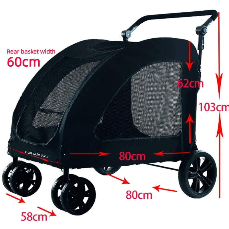 Large Dog Strollers Breathable Zipper Design Pet Cart Dogs Carrier Outdoor Travel Large Transportation Carts Adjustable Height