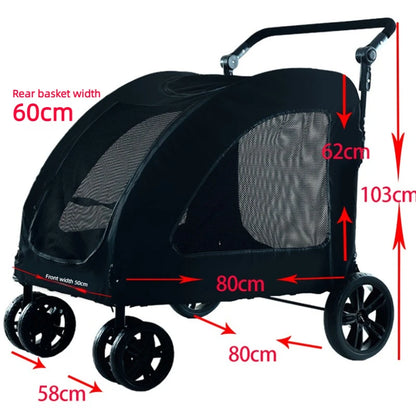 Large Dog Strollers Breathable Zipper Design Pet Cart Dogs Carrier Outdoor Travel Large Transportation Carts Adjustable Height