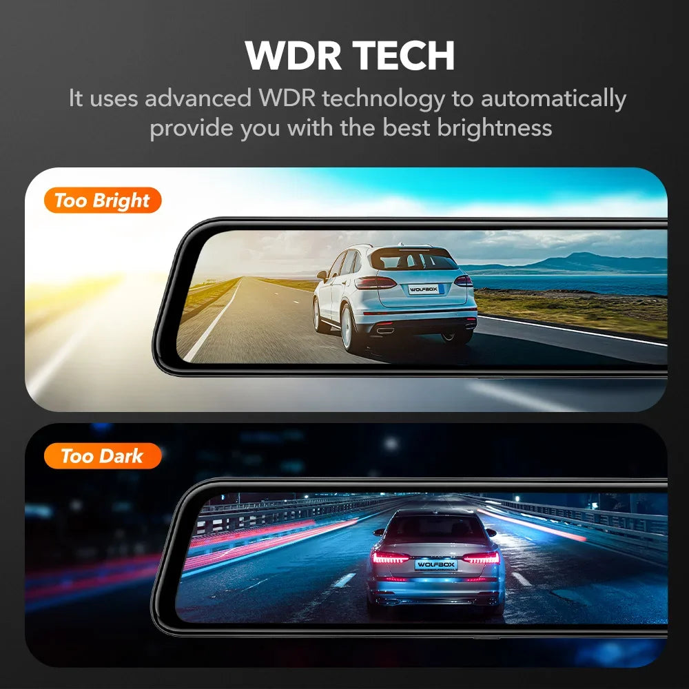 WOLFBOX G840S 12"IPS Dash Camera 4K Rearview Dash Cam GPS Video Recorder Night Vision HD Dual Cameras Car Dvr Parking Monitor