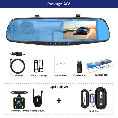 4.3 Inch 1080P Night Vision Camera Dual Lens DVR  Rearview Mirror Dashcam Car Dvr Dash Camera Car Video Recorder Auto Bluck Box