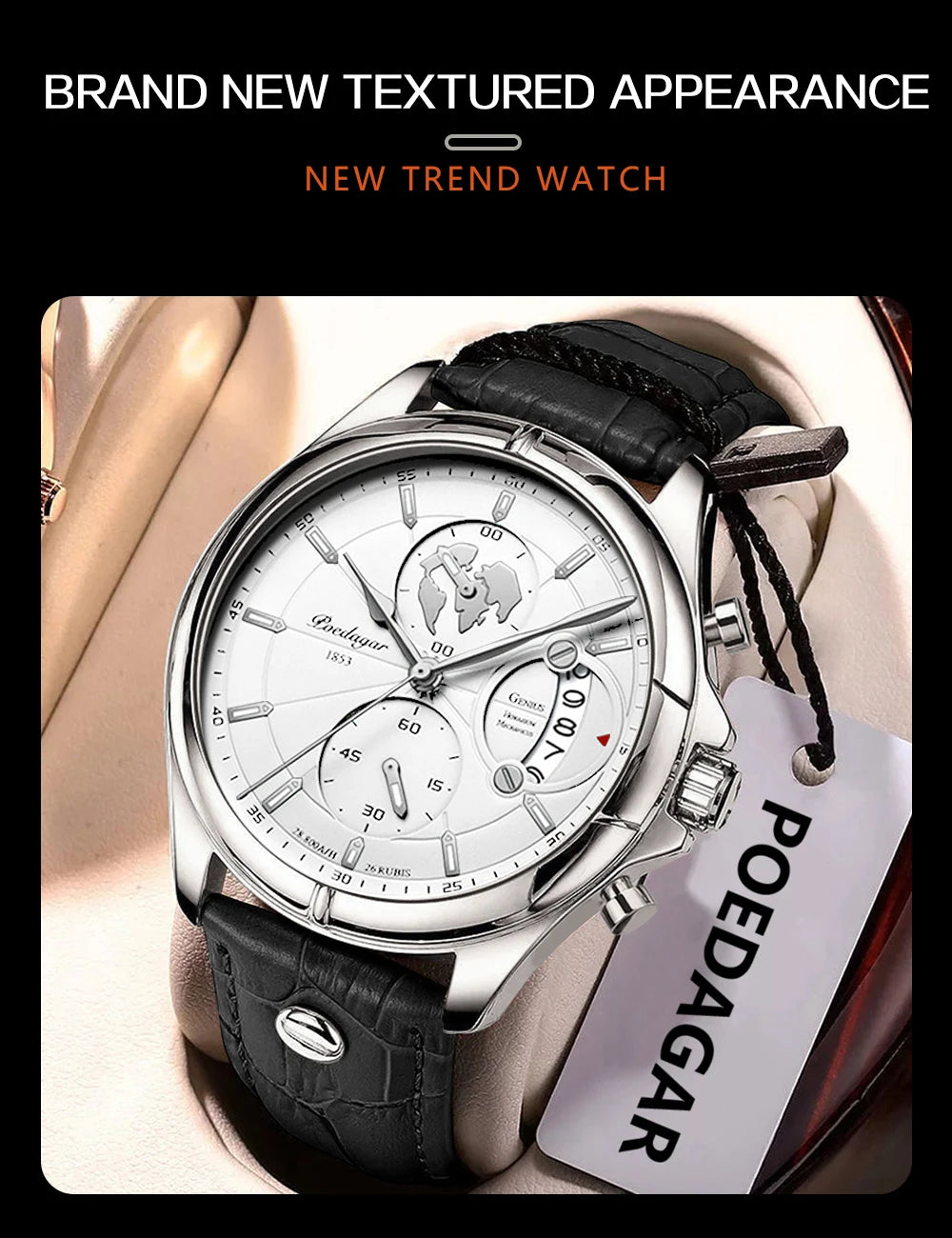 POEDAGAR Luxury Man Wristwatch Chronograph Date Waterproof Leather Men Watch Casual Quartz Men's Watches Sports Male Clock Reloj