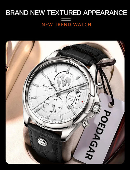 POEDAGAR Luxury Man Wristwatch Chronograph Date Waterproof Leather Men Watch Casual Quartz Men's Watches Sports Male Clock Reloj