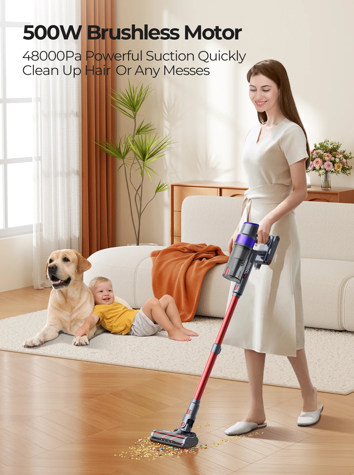 LARESAR V8 48Kpa 500W Cordless Vacuum Cleaner Elite 8 Car 60 Mins Home Appliance Wireless Removable Battery NEW Brushless motor