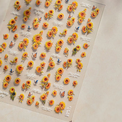 Wild Daisy Crystal Diamond Nail Sticker 5D Adhesive Flower Trendy Nail Art Stickers DIY Nail Art Decorations 3D Manicure Decals