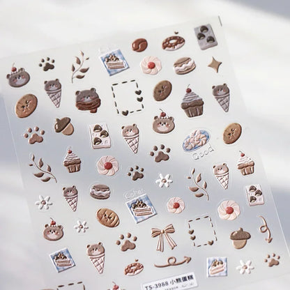 Lovely Animal Graffiti Cat Claw Rabbit Bunny Bear Dog Flower Fruit Dim Sum Candy Sunflower Adhesive 5D Nail Art Stickers Decal