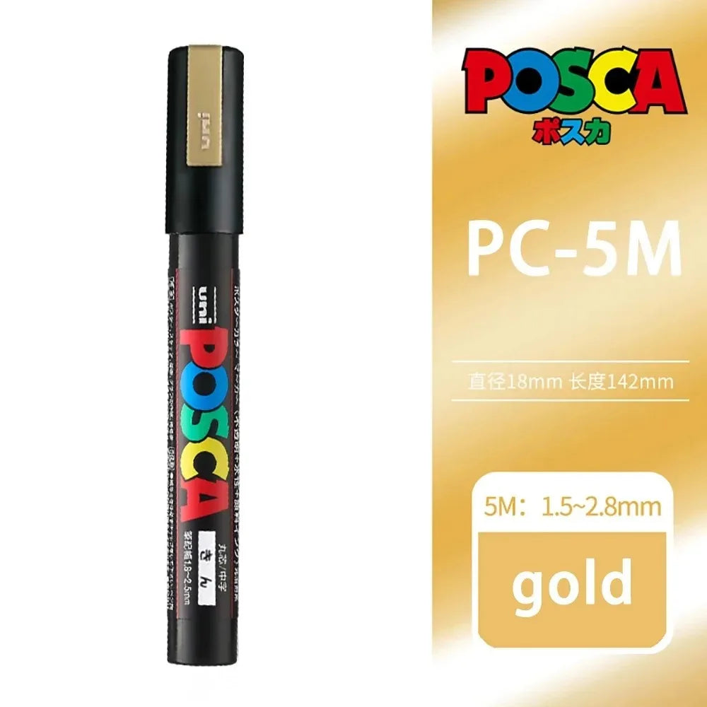 1pcs Japan UNI POSCA Markers PC-1M/3M/5M Acrylic Graffiti Pen Waterproof DIY Stackable Color Art Painting School Supplies