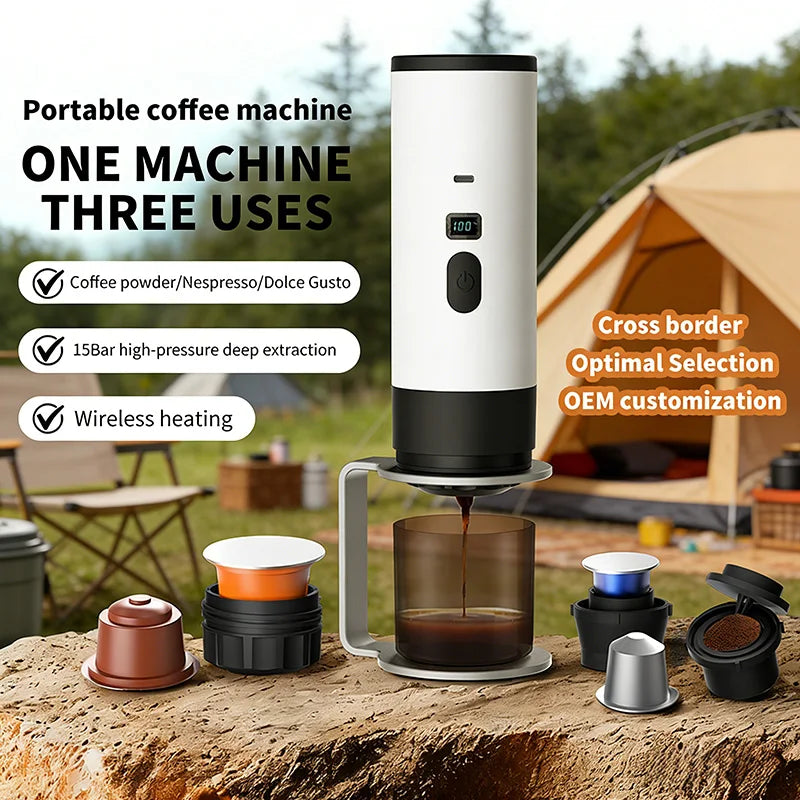 7800mAh Long-Lasting 3-in-1 Portable Coffee Maker, Electric Capsule Coffee Machine for Car, Travel & Camping