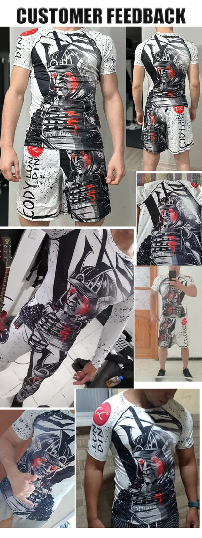 Men Tracksuit MMA No Gi Rashguard Jiu Jitsu T-shirt+Pants Boxing Jerseys Set BJJ Muay Thai Shorts Compression Legging Sportsuit