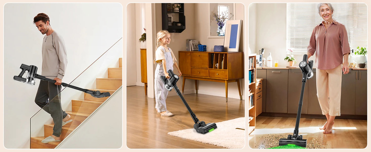 Cordless Vacuum Cleaner, 55Kpa/55Mins Vacuum Cleaners for Home, Anti-tangle Stick Vacuum with Self-Standing, Wall Mount Charging