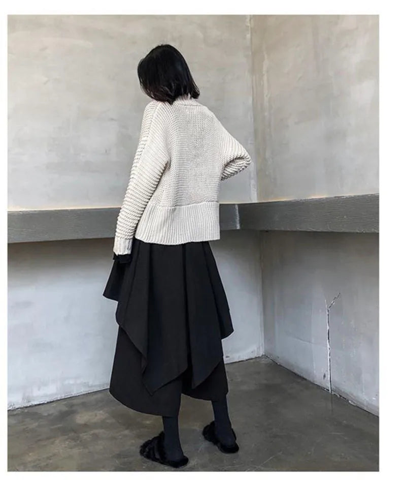 Women Black Skirts Japanese Gothic Irregular High Waist Pleated Skirt Pants for Women Vintage Cargo Skirts Female Clothes Ladies