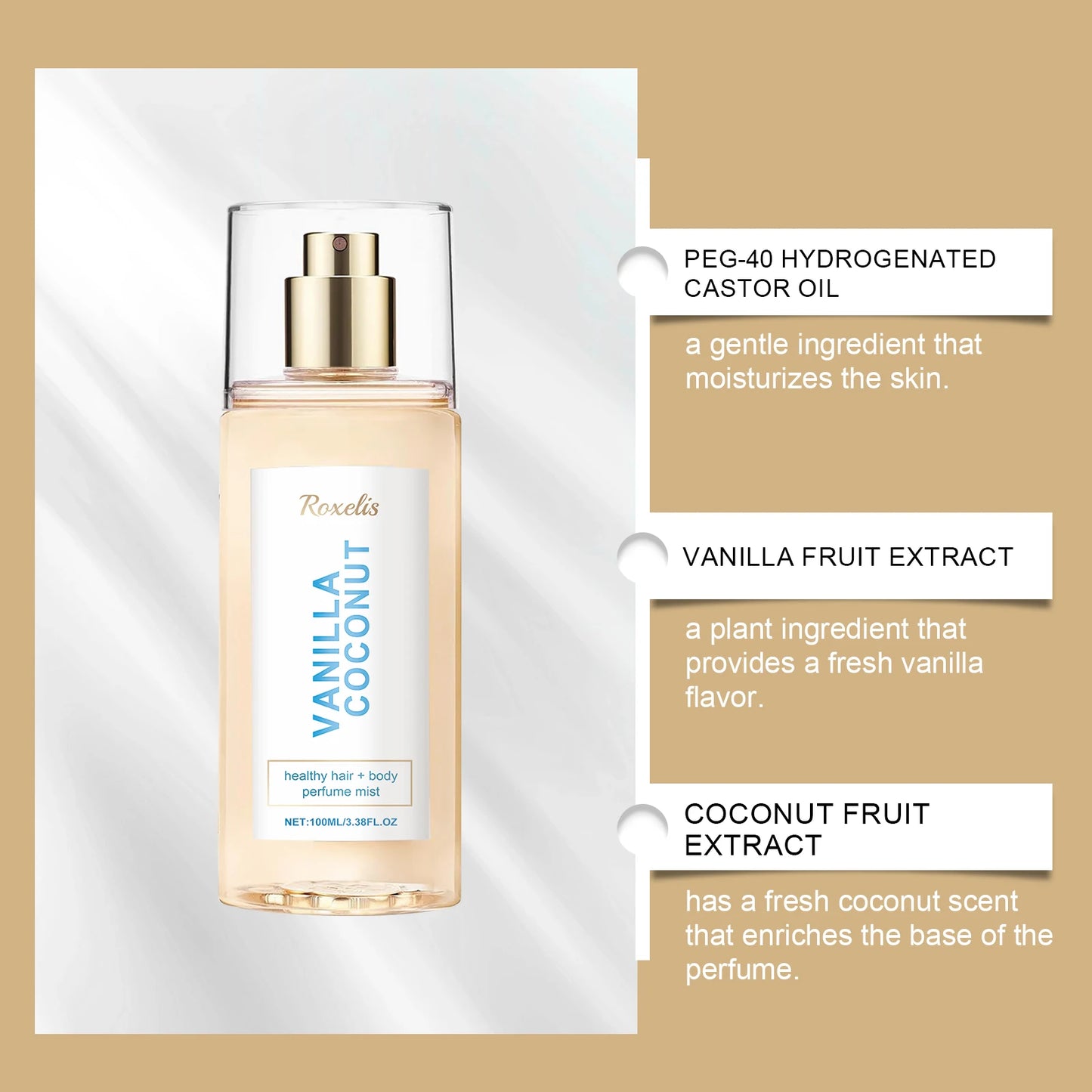 Vanilla Coconut Lady Body Cologne Natural Lasting Luxury Refreshing Light Fragrance Exudes Unique Charm Romantic Elegant Scents