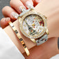 2/3/4/5PCS Fashion Rhinestone Women's Watch Flowers Printed Leather Band Female Quartz Watches Bracelets Set（Without Box）