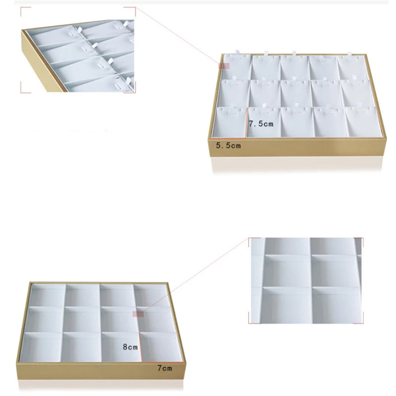 Luxury Gold White PU Leather Necklace Ring Earring Holder Jewelry Tray Series Jewelry Disply Jewellery Organizer Box