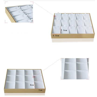 Luxury Gold White PU Leather Necklace Ring Earring Holder Jewelry Tray Series Jewelry Disply Jewellery Organizer Box