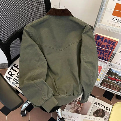 Pure Cotton Detroit Washed Jacket Men's Spring Loose Fit Collared Workwear Jacket Trendy Brand Color Block Casual Coat