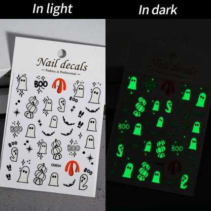 1sheet 5D Halloween Nail Stickers Pink/Green/Black Cartoon Pattern Nail Art Slider DIY For Sweet Cool Girl Cute Nail Decoration