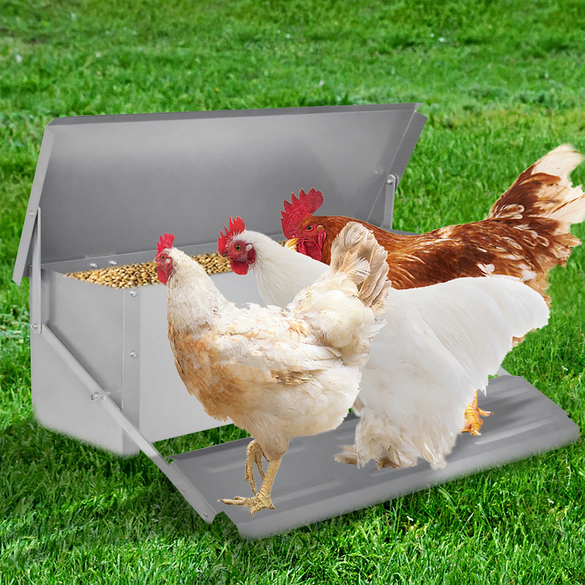 10kg Pedal‑Operated Automatic Chicken Feeder Galvanized Steel Rain‑Resistant Poultry Feeder Prevent Rodents Wild Birds Stealing Feed For Backyard Farm