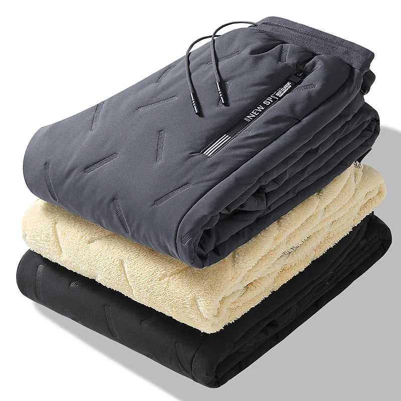 Winter Sweatwear Men Plush Thick Fleece Sweatpant Lambswool Thermal Trousers Casual Pants Waterproof Windproof Warm Pants
